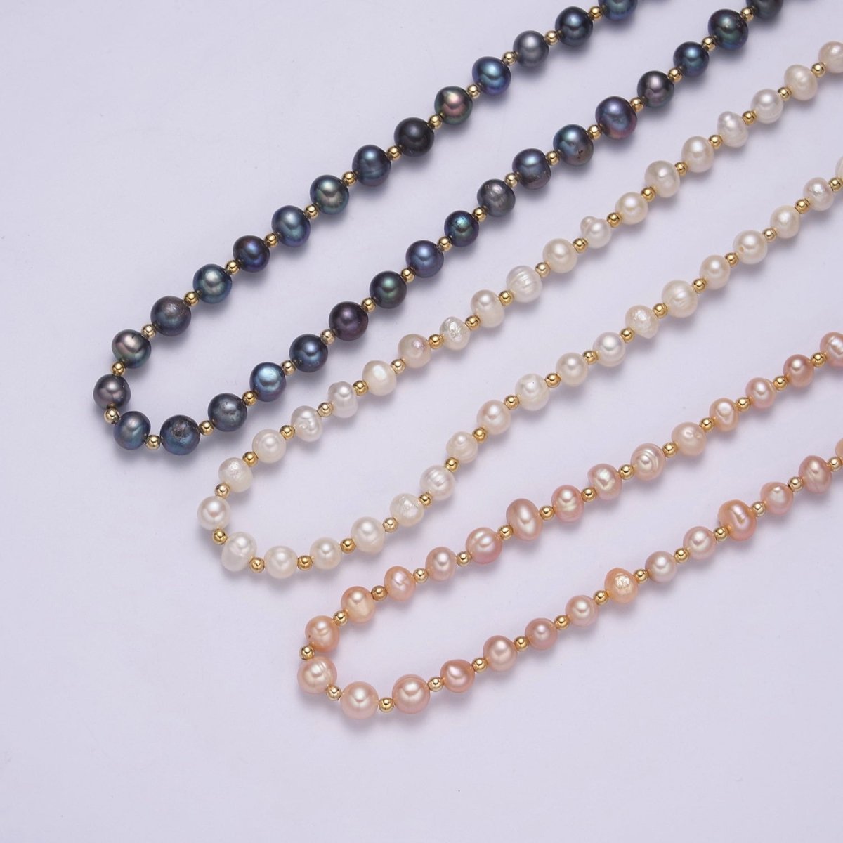 Rainbow Peacock, White, Pink Freshwater Pearl Button Gold Ball Bead 17 Inch Layering Necklace | WA-459 ~ WA-460 Clearance Pricing