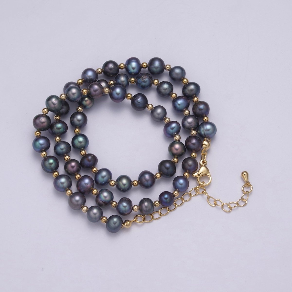 Rainbow Peacock, White, Pink Freshwater Pearl Button Gold Ball Bead 17 Inch Layering Necklace | WA-459 ~ WA-460 Clearance Pricing