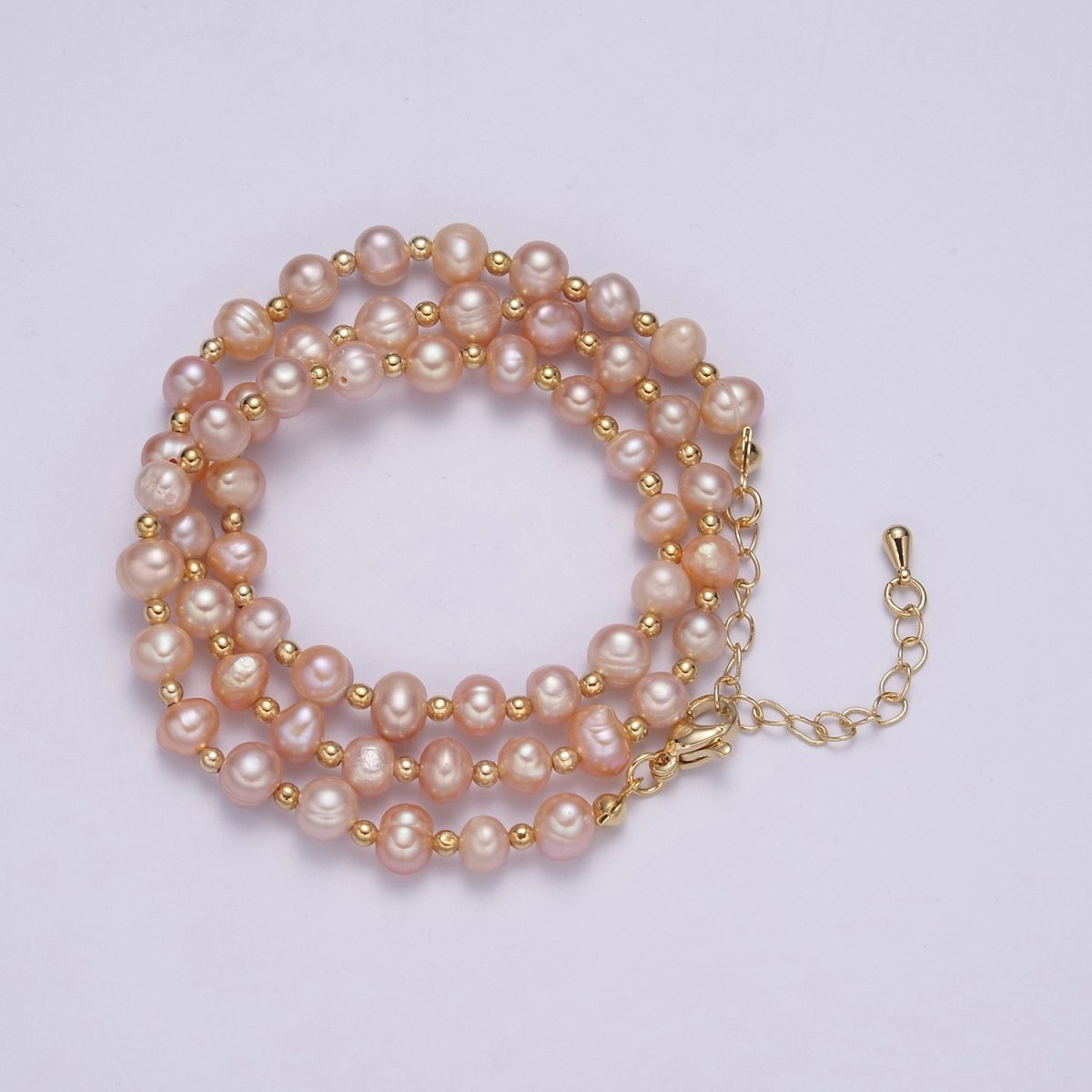 Rainbow Peacock, White, Pink Freshwater Pearl Button Gold Ball Bead 17 Inch Layering Necklace | WA-459 ~ WA-460 Clearance Pricing