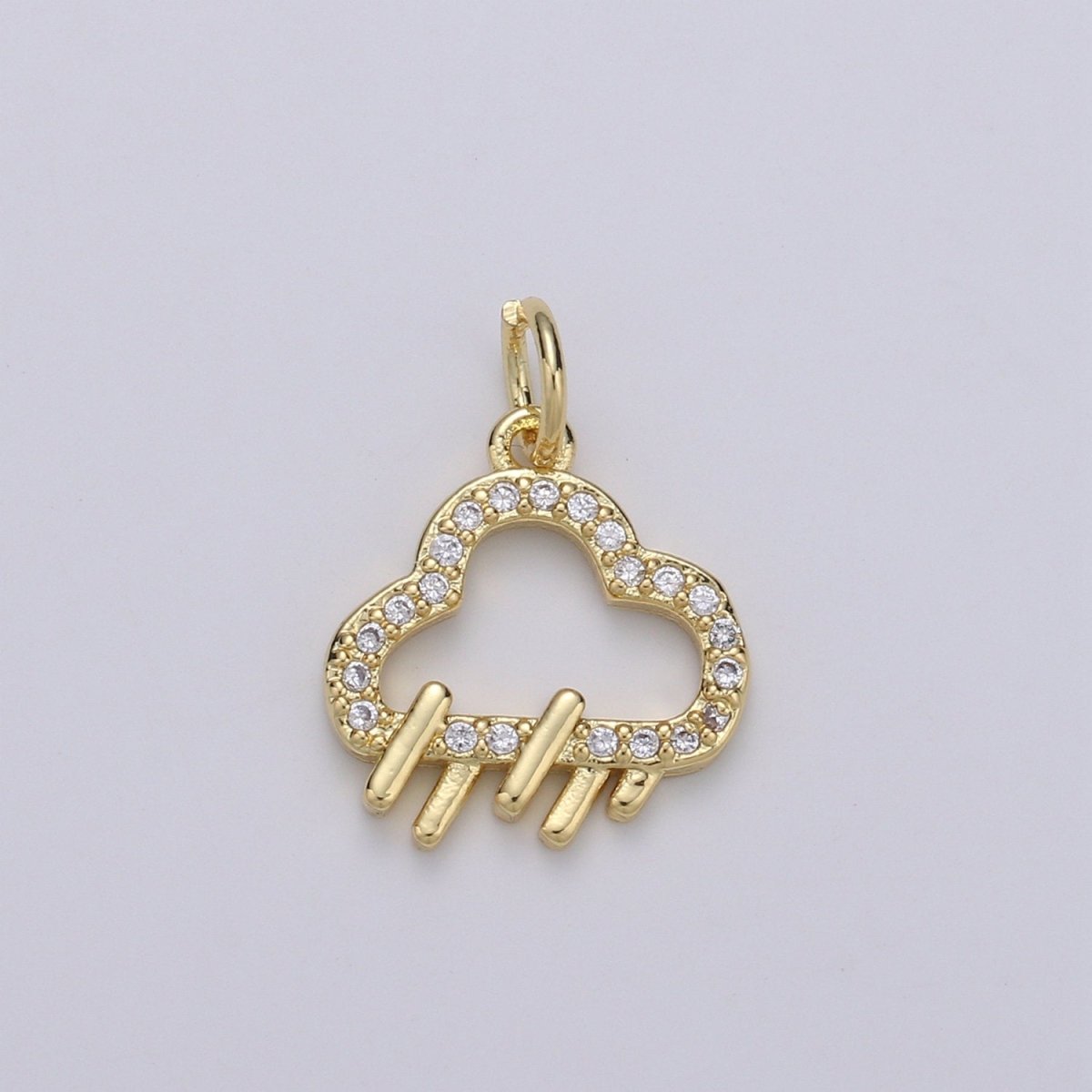 Raindrop 24K Gold Filled Micro Pave CZ Charm Hanger Micro Cubic Charm Rainy, Cloudy, Storm Pendant Bracelet Necklace Supply D-759 - DLUXCA