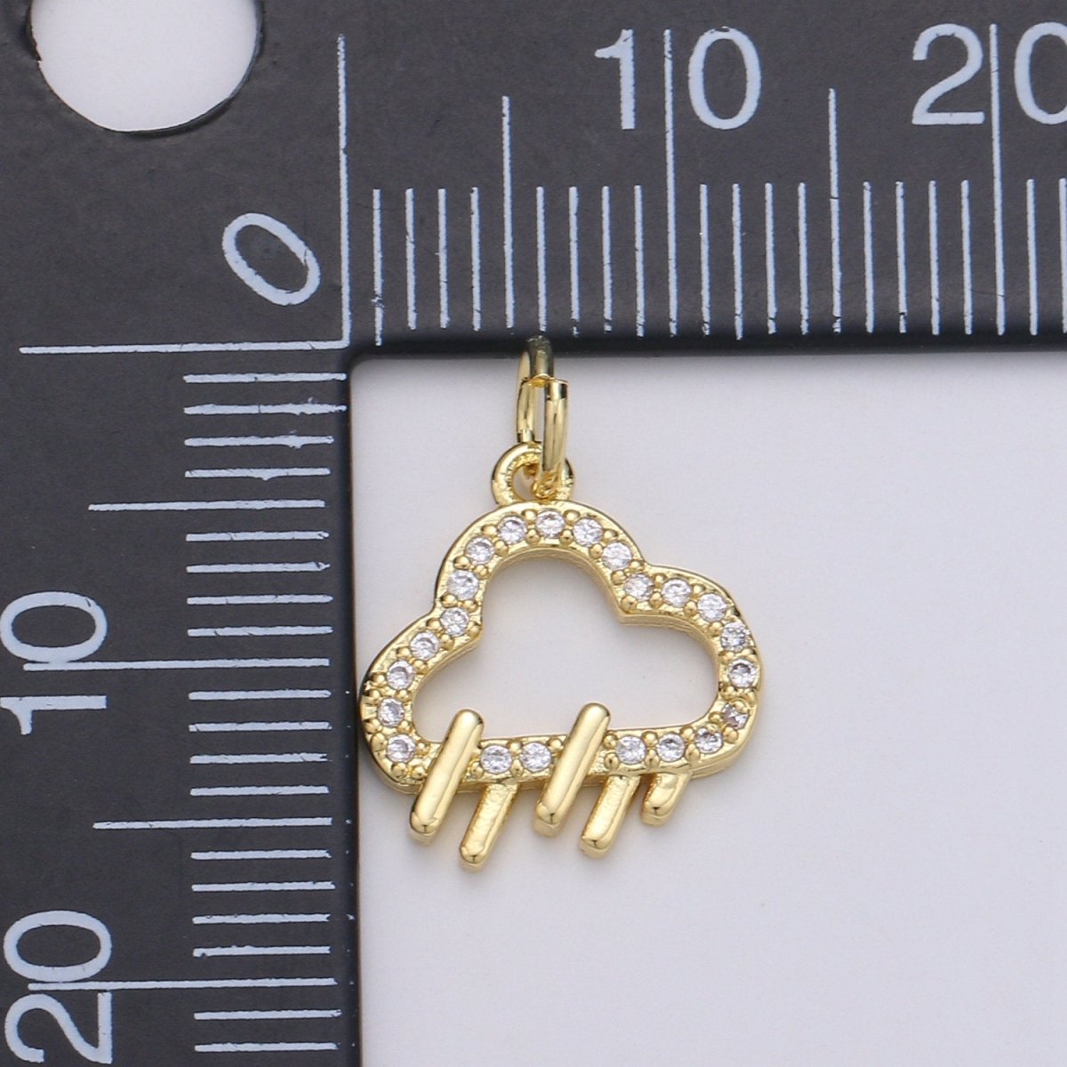 Raindrop 24K Gold Filled Micro Pave CZ Charm Hanger Micro Cubic Charm Rainy, Cloudy, Storm Pendant Bracelet Necklace Supply D-759 - DLUXCA