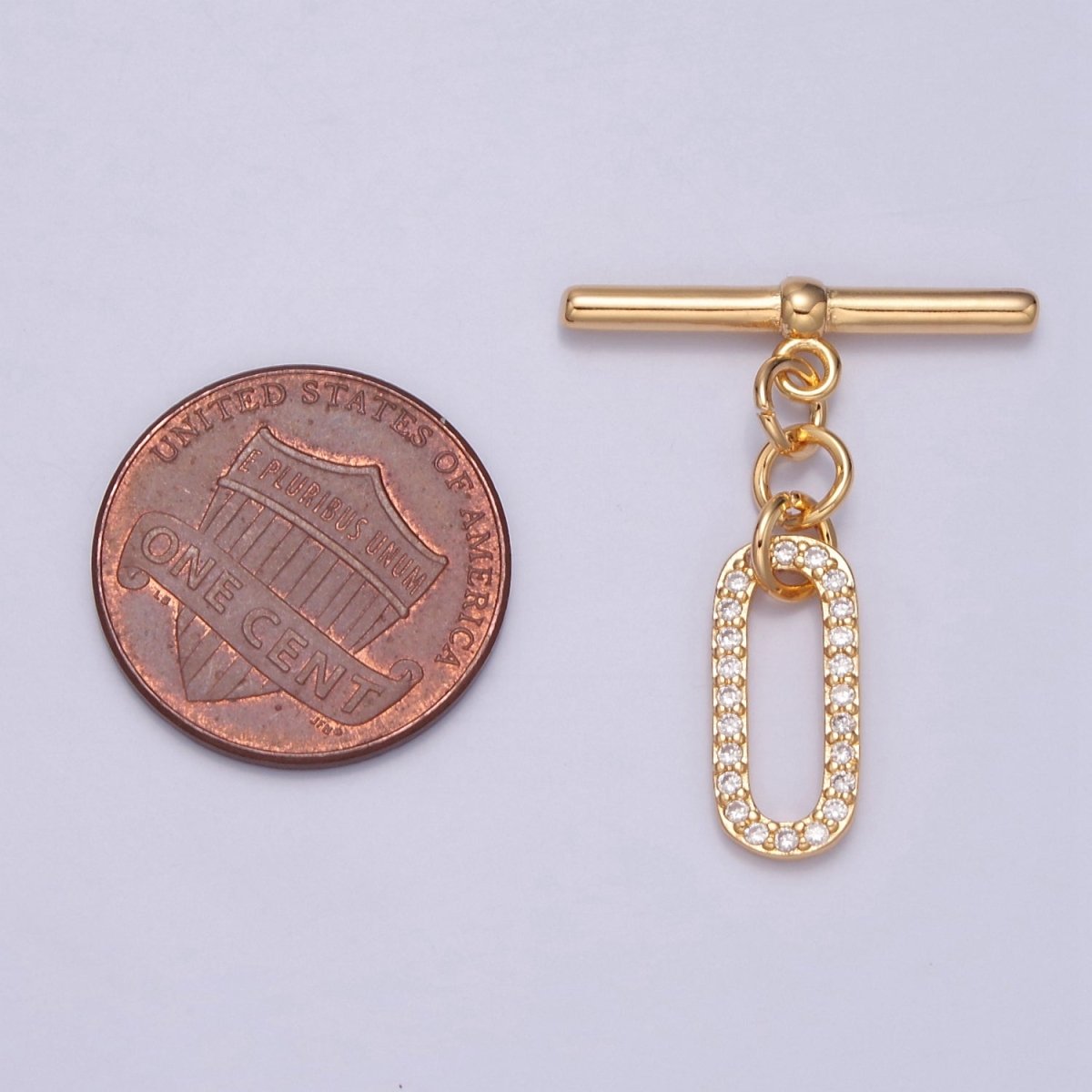 Real 18K Gold Plated Toggle Clasps • Gold Oval Toggle Clasps • Micro Pave cubic zirconia Toggle Clasps L-740 - DLUXCA