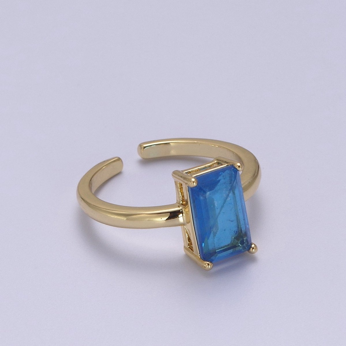 Rectangle Cut Cubic Zirconia Birthstone Ring | Rectangle Shape Cz Birthday Gift Ring Open Adjustable Jewelry S-405 ~ S-416