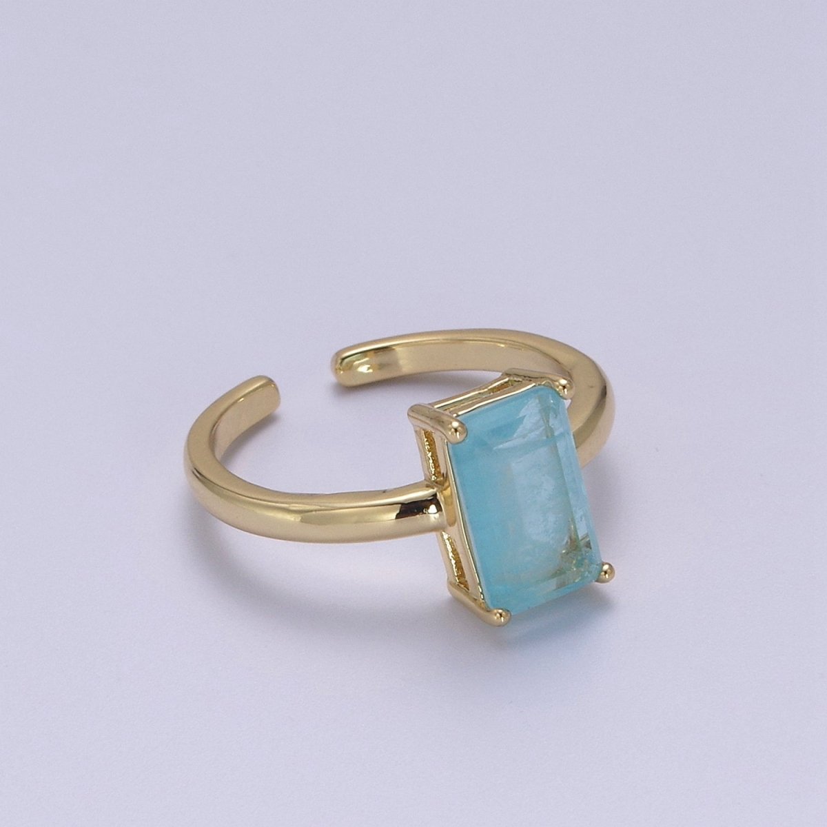 Rectangle Cut Cubic Zirconia Birthstone Ring | Rectangle Shape Cz Birthday Gift Ring Open Adjustable Jewelry S-405 ~ S-416