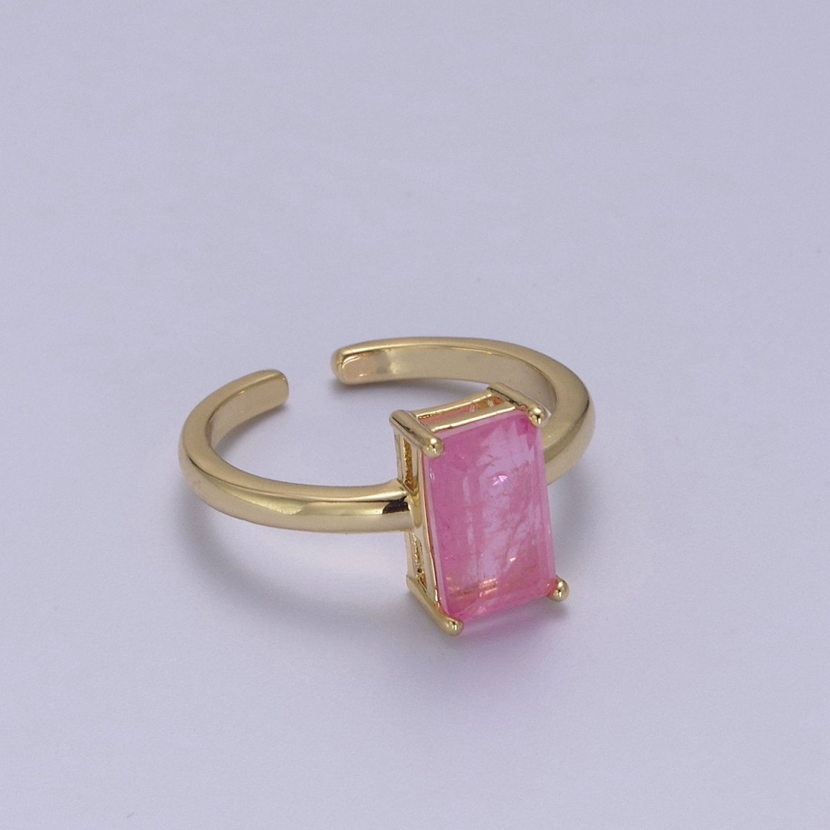 Rectangle Cut Cubic Zirconia Birthstone Ring | Rectangle Shape Cz Birthday Gift Ring Open Adjustable Jewelry S-405 ~ S-416