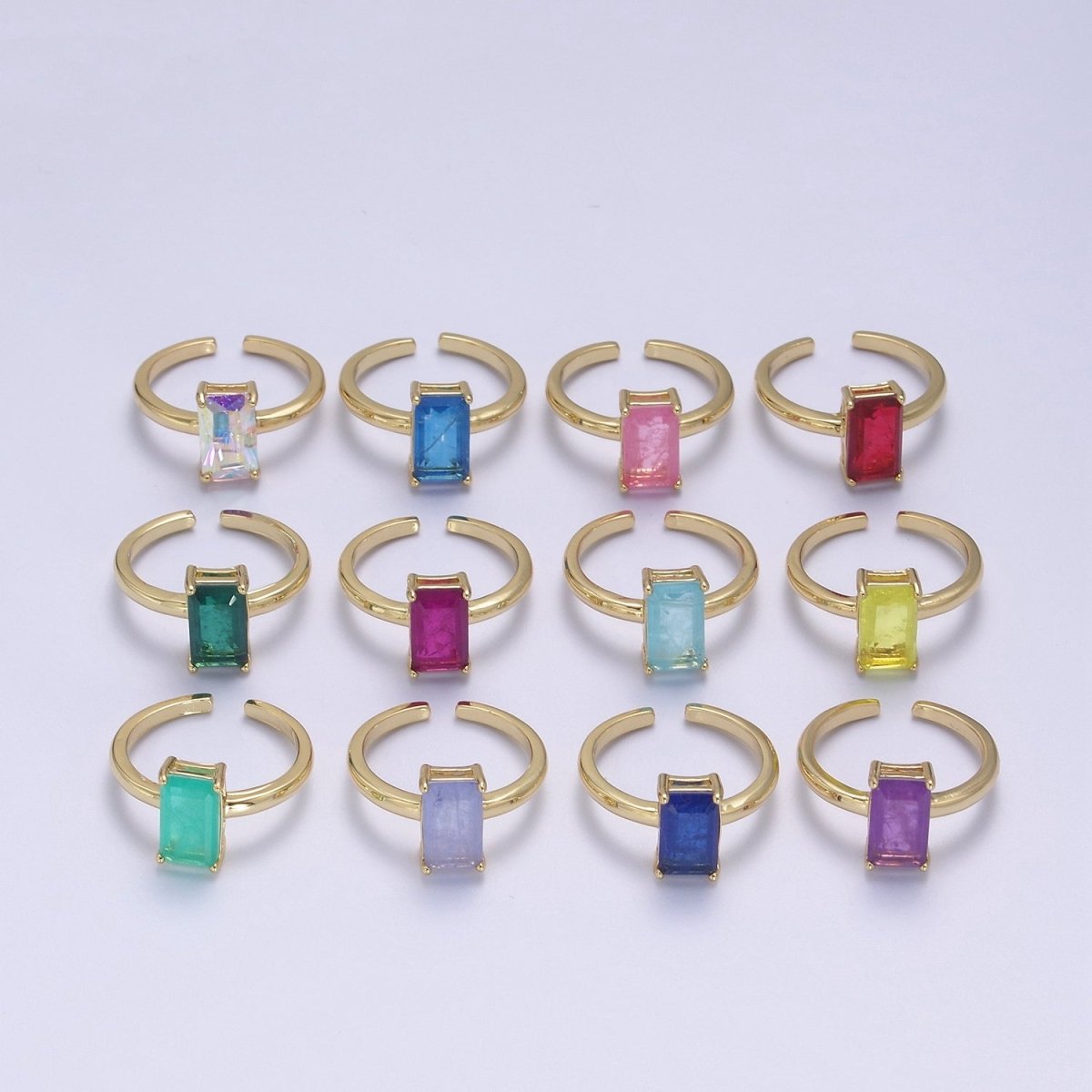 Rectangle Cut Cubic Zirconia Birthstone Ring | Rectangle Shape Cz Birthday Gift Ring Open Adjustable Jewelry S-405 ~ S-416