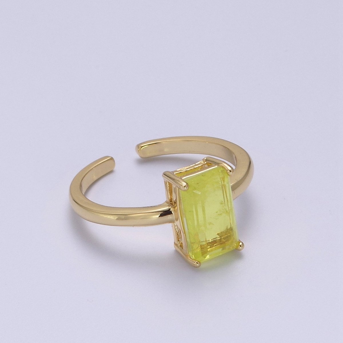 Rectangle Cut Cubic Zirconia Birthstone Ring | Rectangle Shape Cz Birthday Gift Ring Open Adjustable Jewelry S-405 ~ S-416