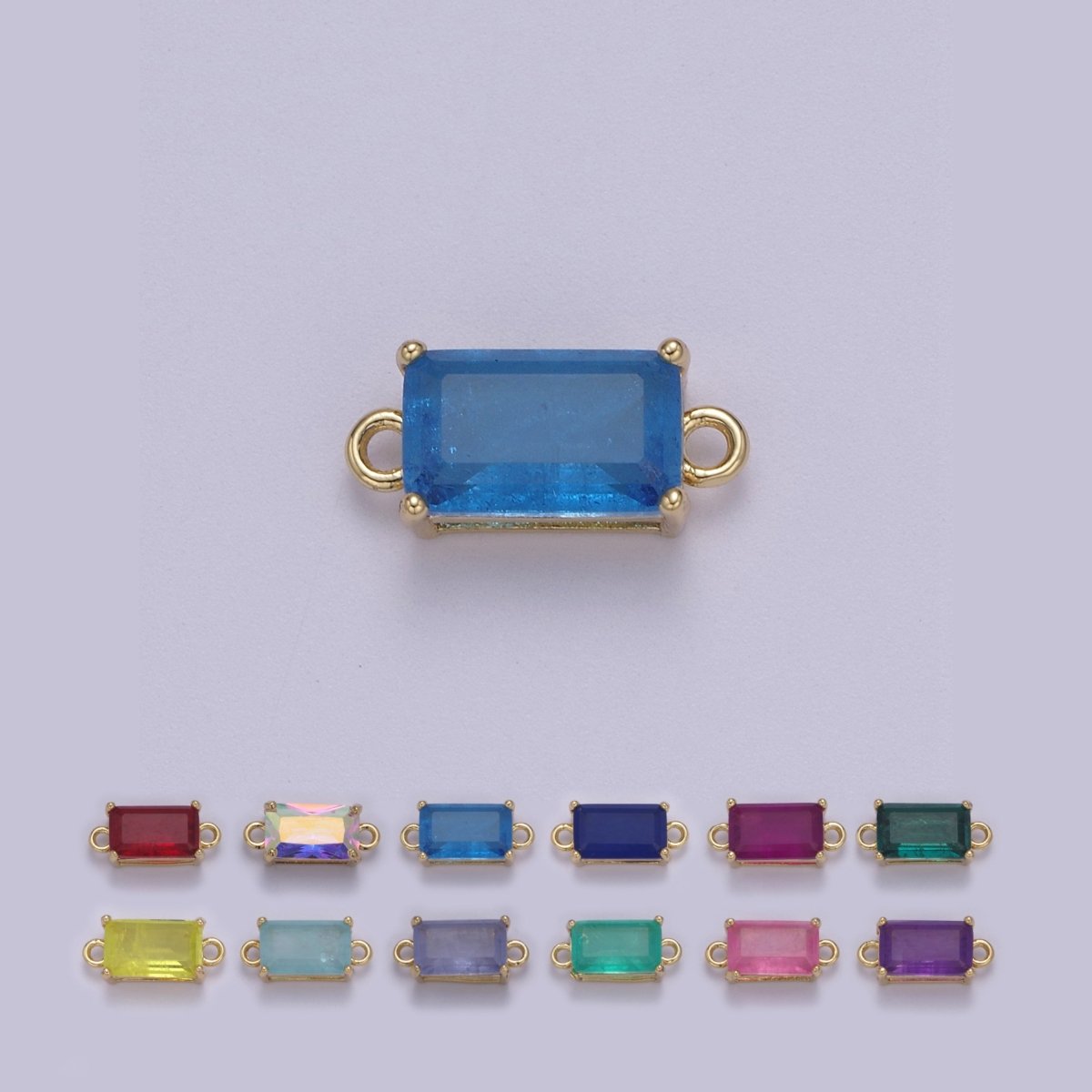 Rectangle Solitaire CZ Birthstone Charm Connector Geometric Diamond Cut Dainty Cubic Zirconia Connector for Necklace Earring Supply F-709~F-720