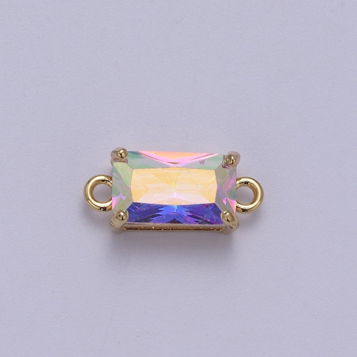 Rectangle Solitaire CZ Birthstone Charm Connector Geometric Diamond Cut Dainty Cubic Zirconia Connector for Necklace Earring Supply F-709~F-720