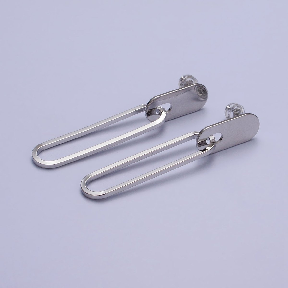 Rectangular Oblong Link Dangle Drop Stud Earrings in Gold & Silver | AB164 AB165