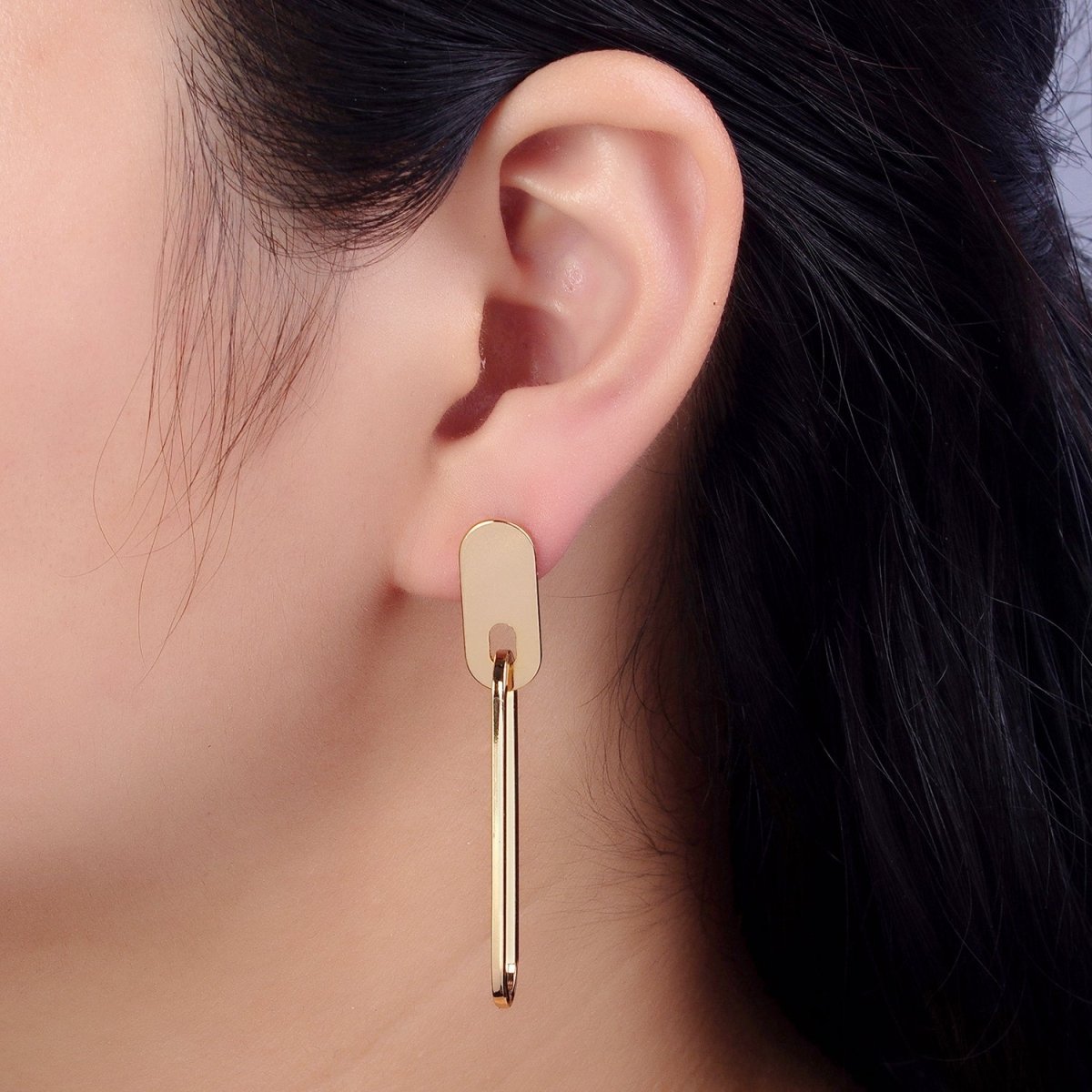 Rectangular Oblong Link Dangle Drop Stud Earrings in Gold & Silver | AB164 AB165