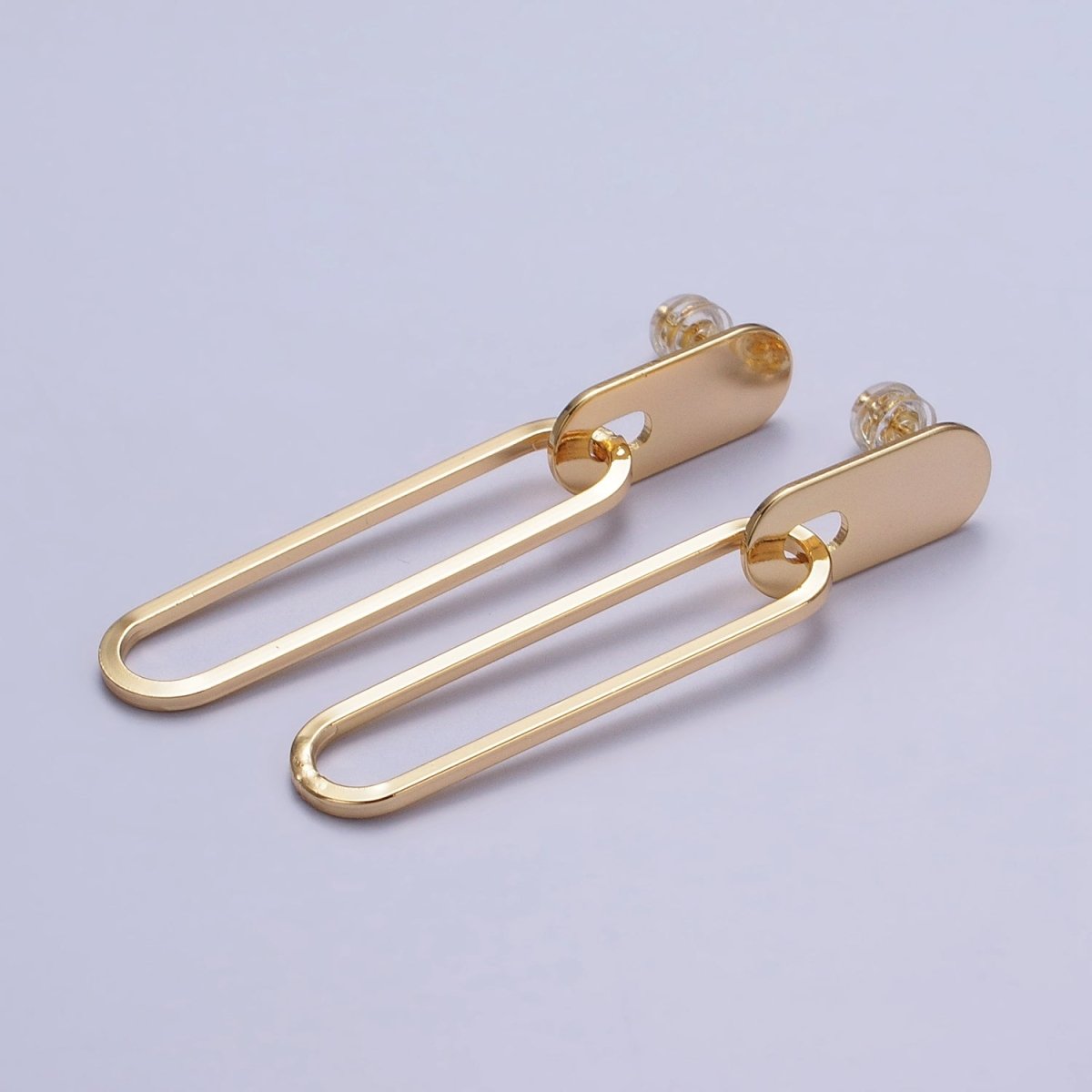 Rectangular Oblong Link Dangle Drop Stud Earrings in Gold & Silver | AB164 AB165