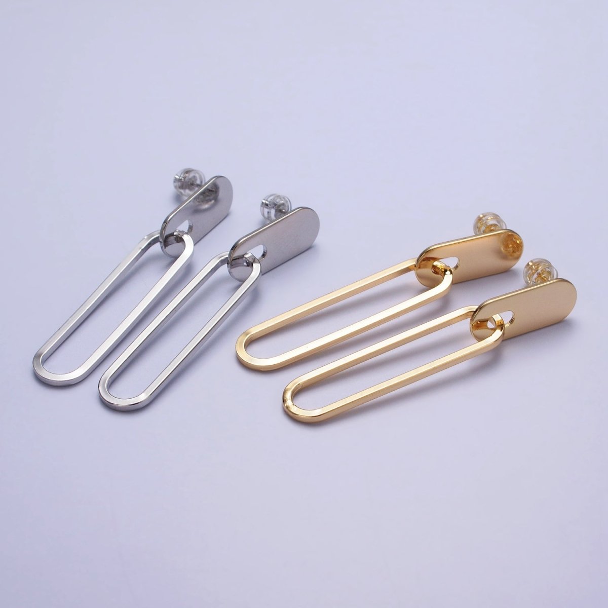 Rectangular Oblong Link Dangle Drop Stud Earrings in Gold & Silver | AB164 AB165