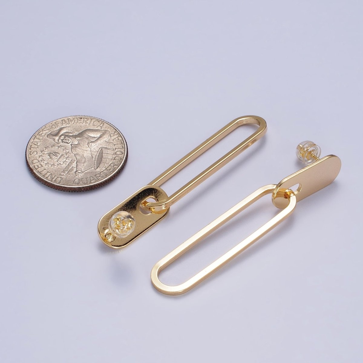 Rectangular Oblong Link Dangle Drop Stud Earrings in Gold & Silver | AB164 AB165