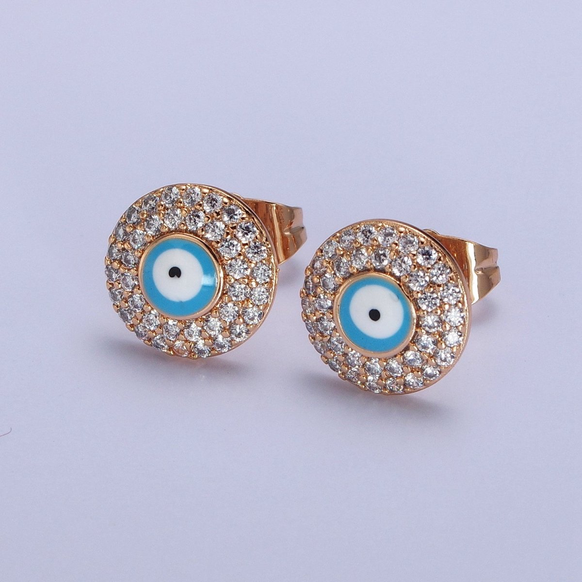 Red, Blue Evil Eye Enamel Clear Micro Paved CZ Round Stud Earrings | AB226 AB227