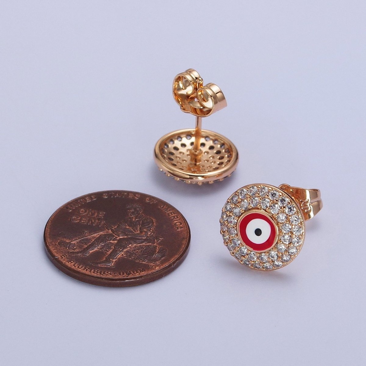 Red, Blue Evil Eye Enamel Clear Micro Paved CZ Round Stud Earrings | AB226 AB227