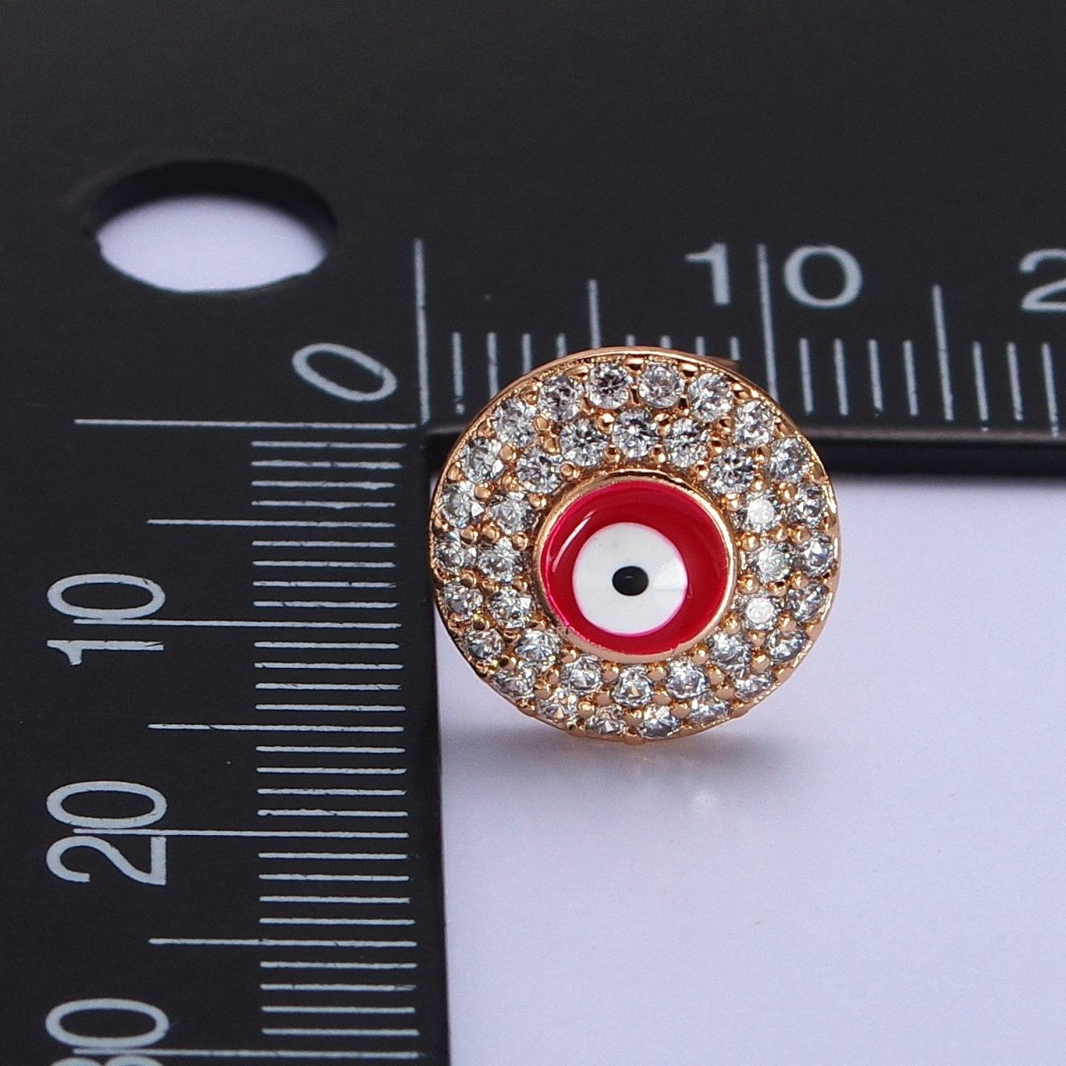 Red, Blue Evil Eye Enamel Clear Micro Paved CZ Round Stud Earrings | AB226 AB227