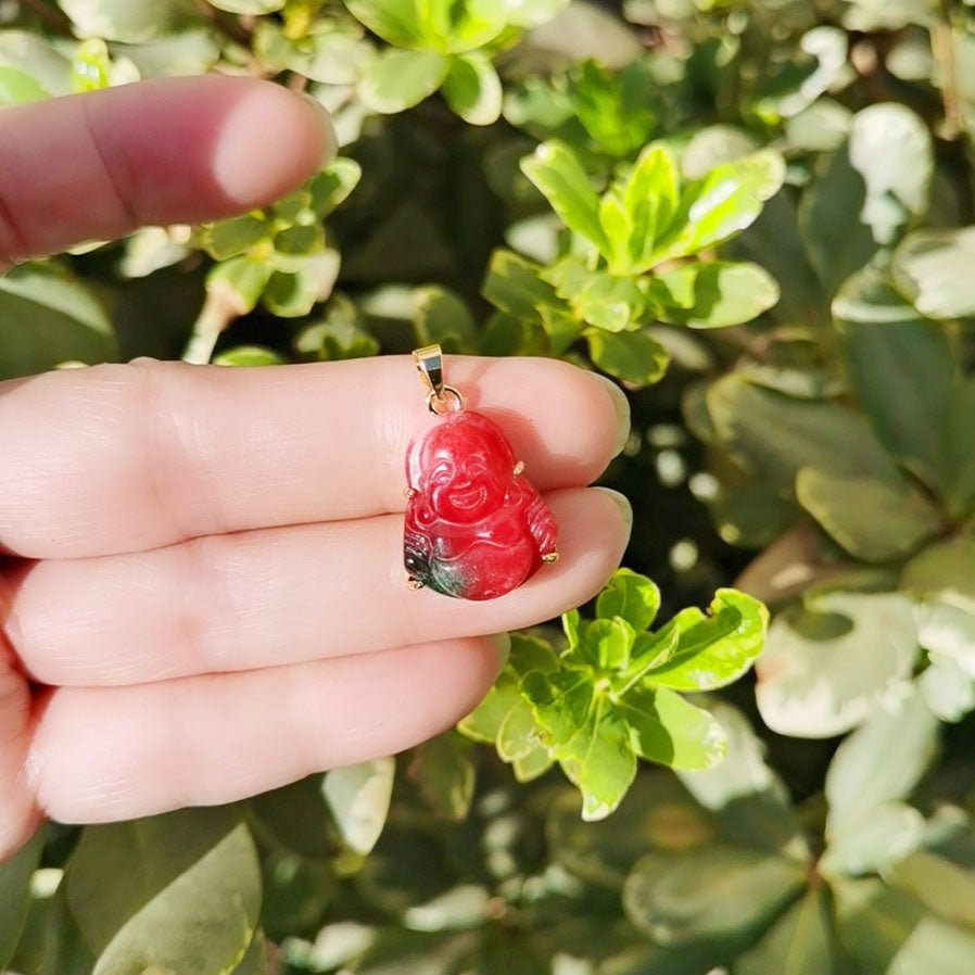 Red Buddha Jade Gold Filled O-169 - DLUXCA