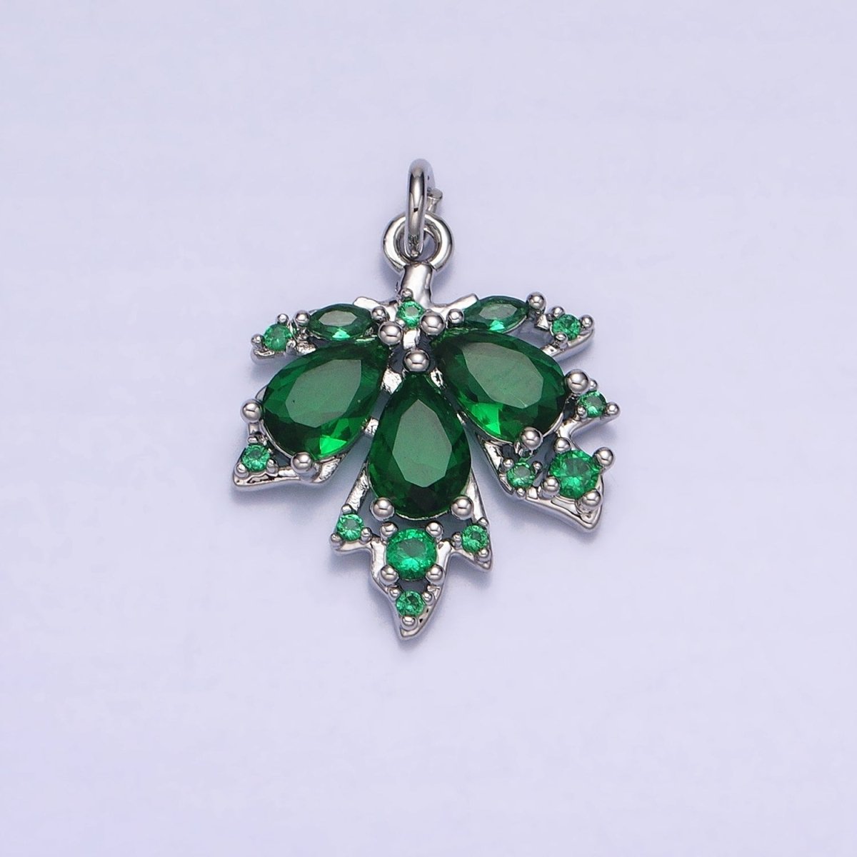 Red, Green Autumn Maple Leaf Teardrop Add-On CZ Charm in Gold & Silver | AC600, AC619