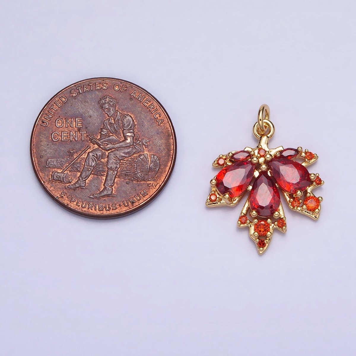 Red, Green Autumn Maple Leaf Teardrop Add-On CZ Charm in Gold & Silver | AC600, AC619