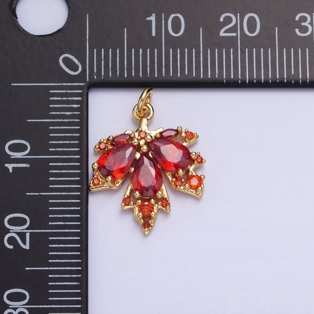 Red, Green Autumn Maple Leaf Teardrop Add-On CZ Charm in Gold & Silver | AC600, AC619