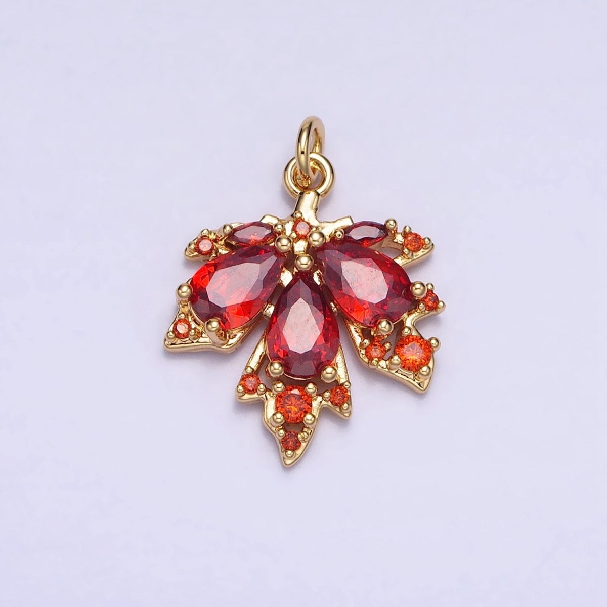 Red, Green Autumn Maple Leaf Teardrop Add-On CZ Charm in Gold & Silver | AC600, AC619