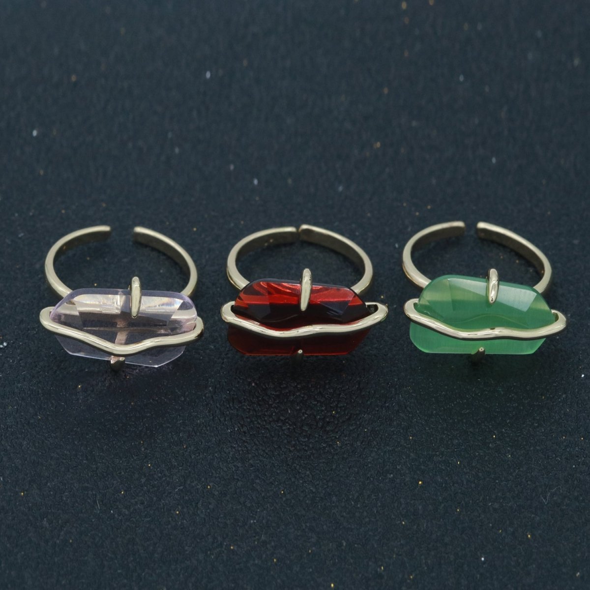 Red / Green / PINK Crystal Gold Ring Open Adjustable Wrapped S-220 S-222