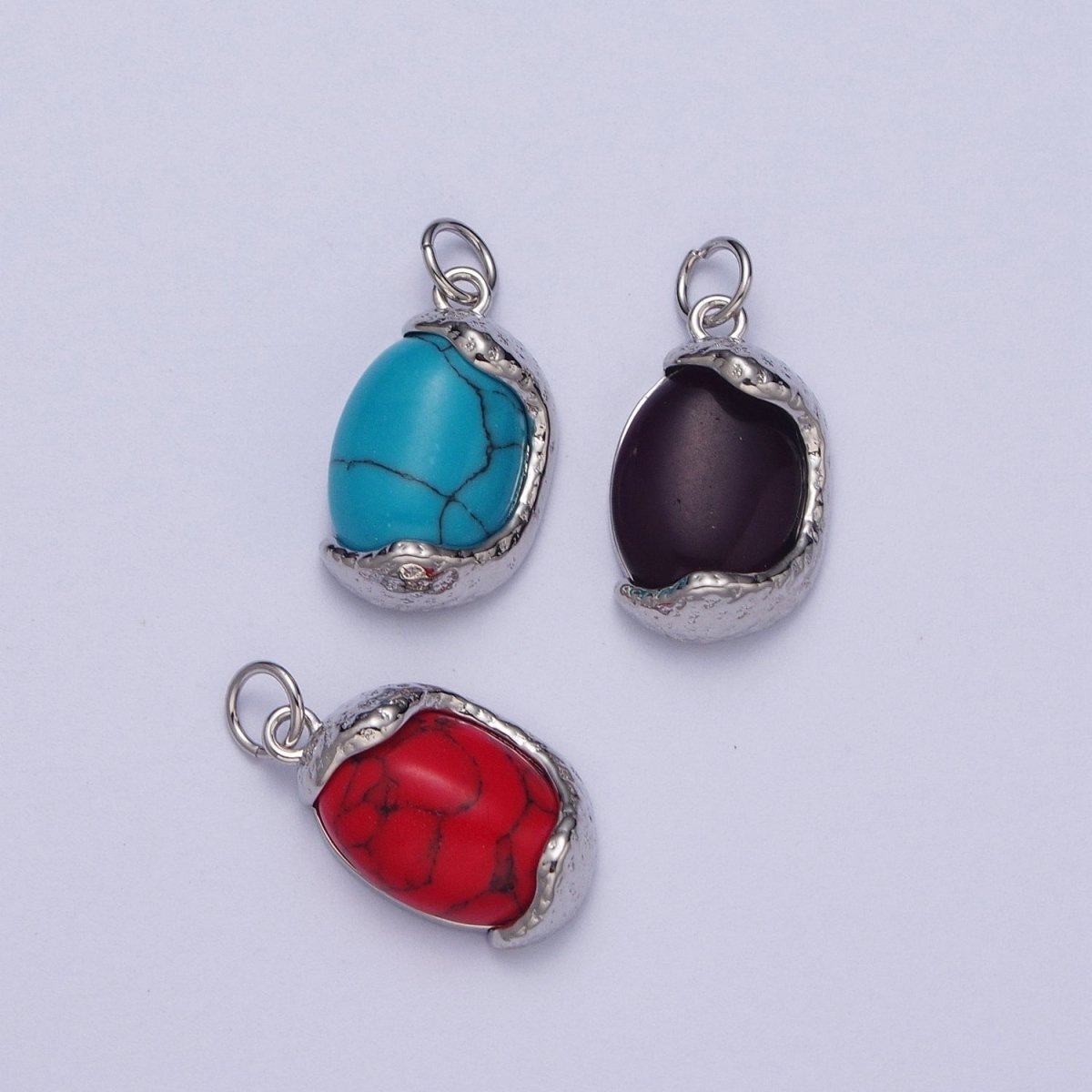 Molten Red Agate, Amethyst, Turquoise Cabochon Egg Gemstone Charm in Gold & Silver | C157 C167 C179