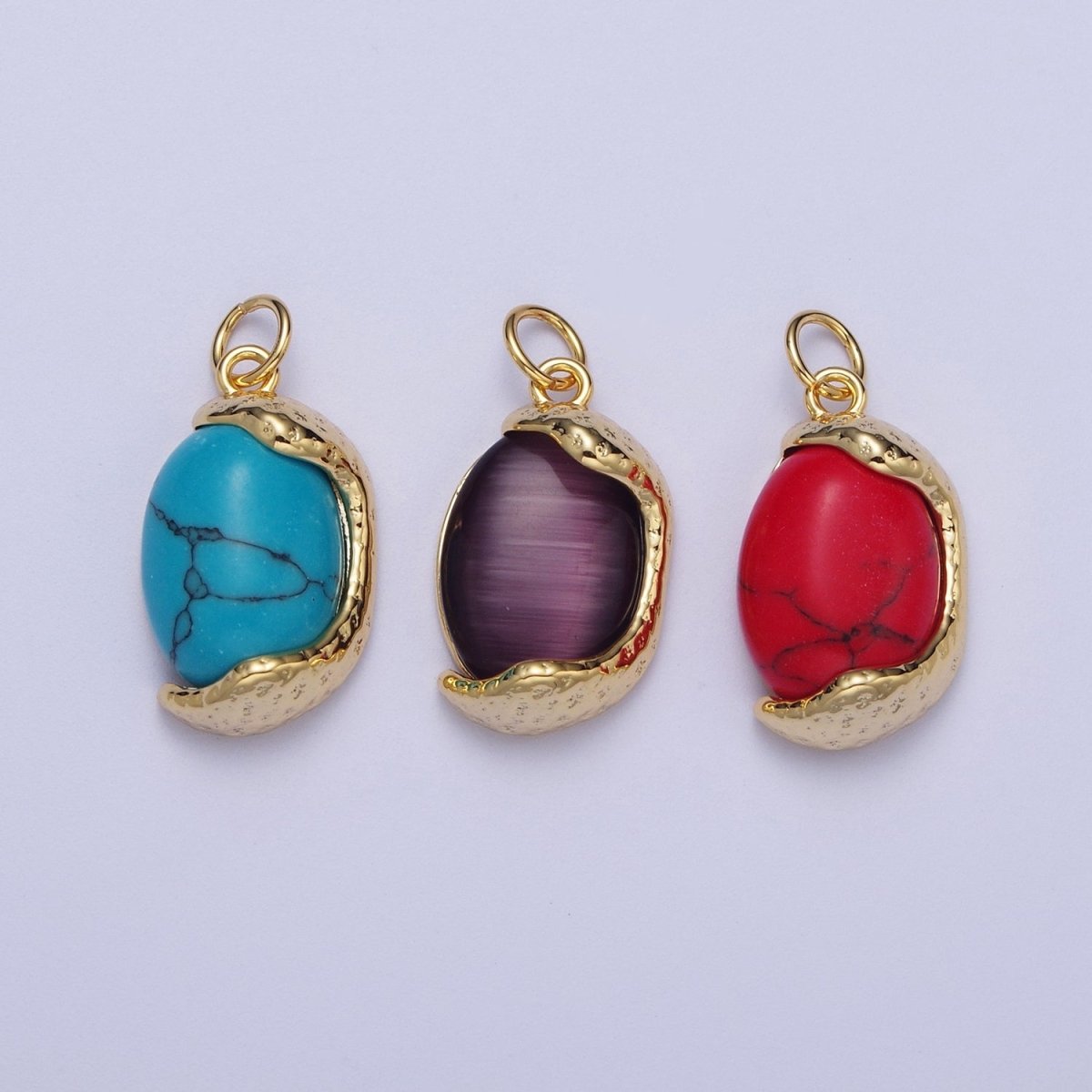 Molten Red Agate, Amethyst, Turquoise Cabochon Egg Gemstone Charm in Gold & Silver | C157 C167 C179