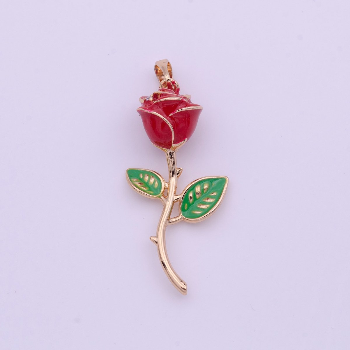 Red Rose Flower Rose Gold Pendant I-586 - DLUXCA