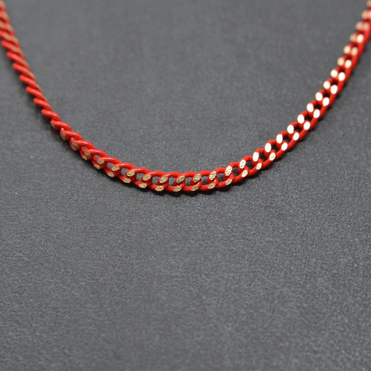 Red Shimmer Curb Chain On Brass 1.8mm width Gold Red Enamel Unfinished chain for Bracelet Necklace Component Chain | ROLL-440 Clearance Pricing