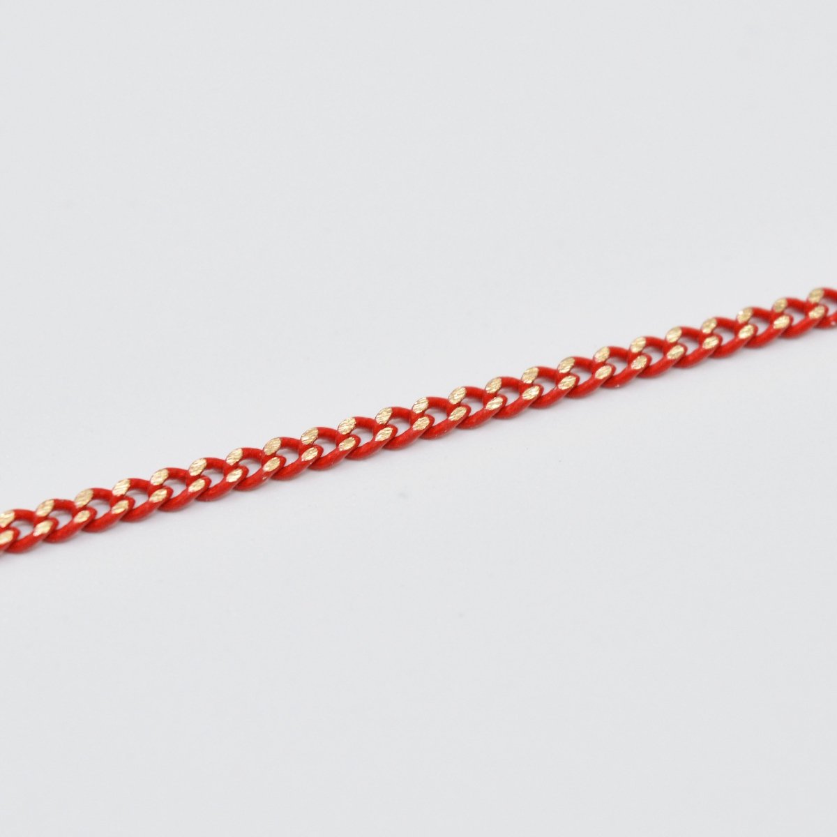 Red Shimmer Curb Chain On Brass 1.8mm width Gold Red Enamel Unfinished chain for Bracelet Necklace Component Chain | ROLL-440 Clearance Pricing