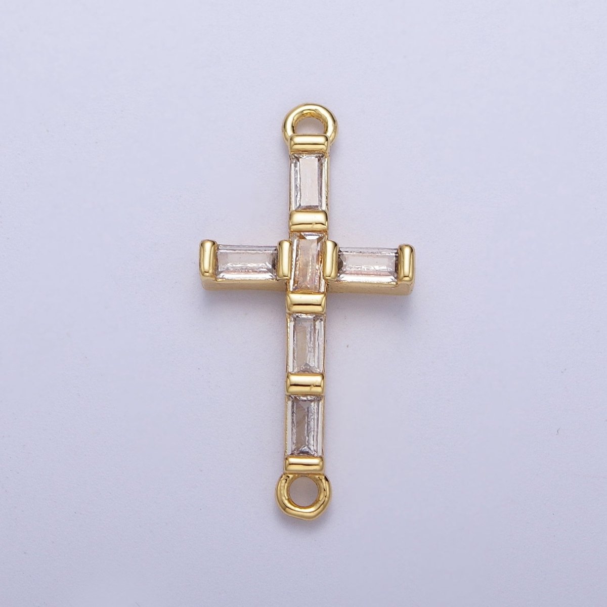 Religious Cross Baguette Cubic Zirconia Gold Link Connector Rosary Jewelry Making Supply | F-145