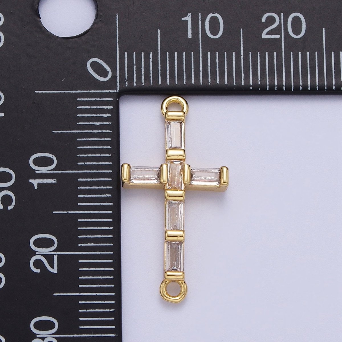 Religious Cross Baguette Cubic Zirconia Gold Link Connector Rosary Jewelry Making Supply | F-145