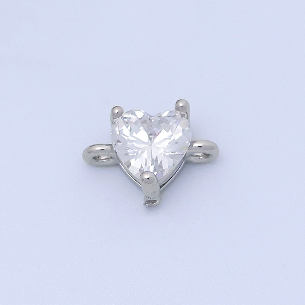 Rhodium Plated 10.3mm Clear CZ Heart Mini Connector | F631 - DLUXCA