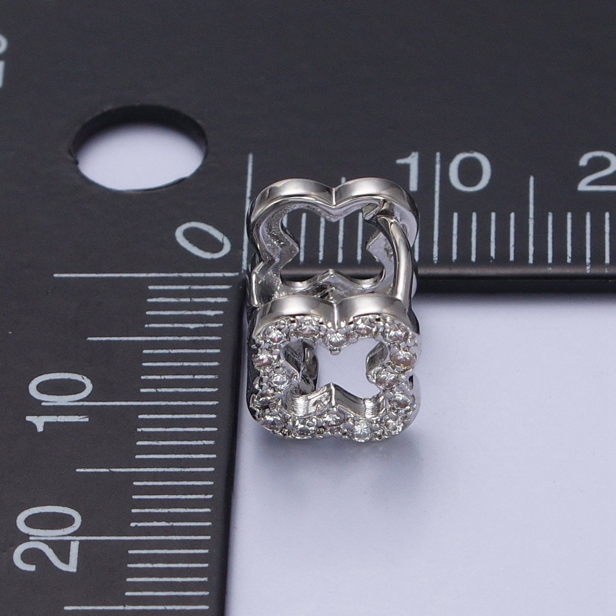 Rhodium Plated 10mm Micro Paved CZ Open Quatrefoil Clover Huggie Earrings in Silver & Gold | AB467 AB748