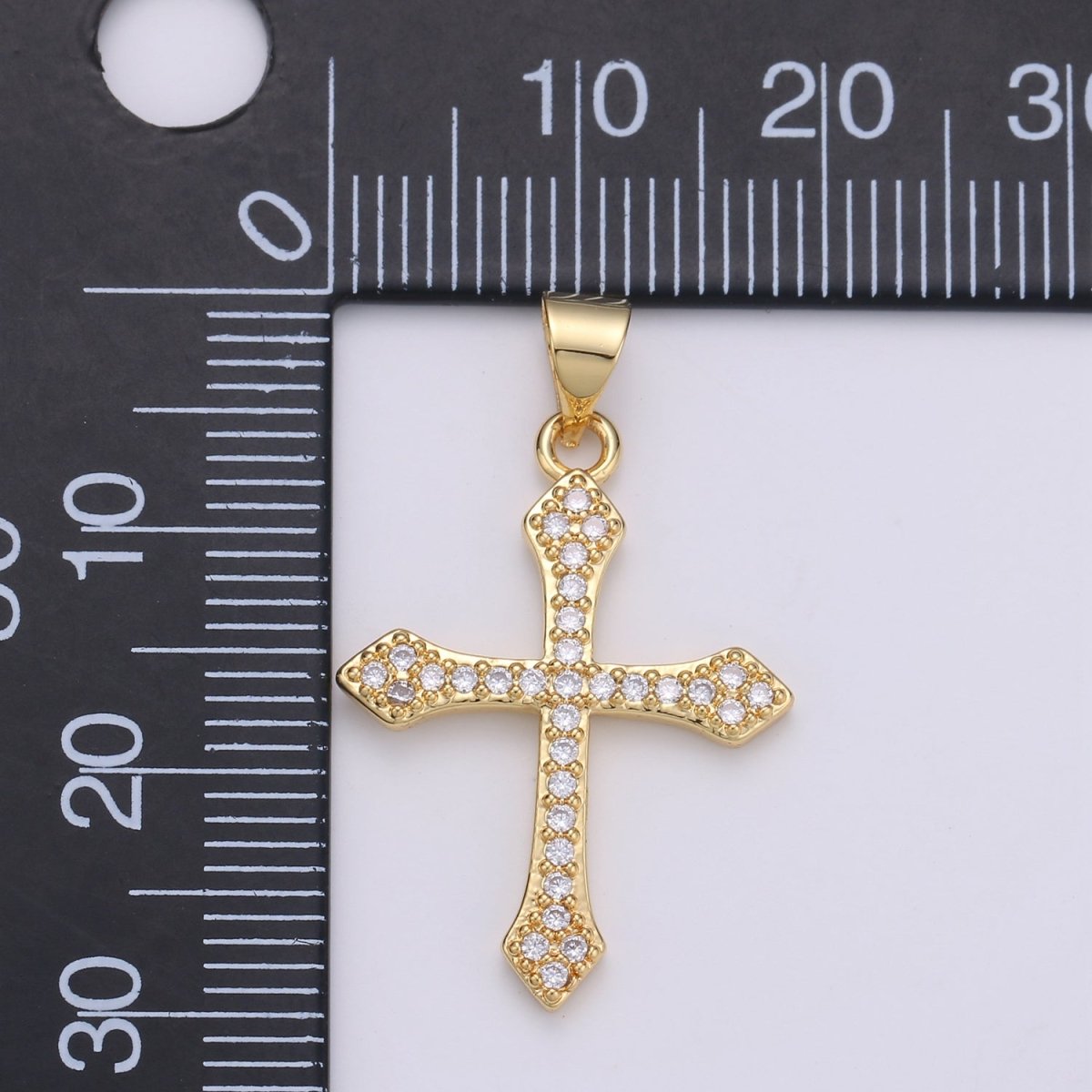 Rhodium Plated, 14K Gold Filled Cubic Zirconia Pave Cross Charm, Silver Cross Pendant CZ Micro Pave Cross, Ornate Cross Pendant, CZ Cross Layer Necklace, Elegance Cross, Cubic Zirconia Necklace Pendant Charm Bails Findings for Jewelry Making  H-188