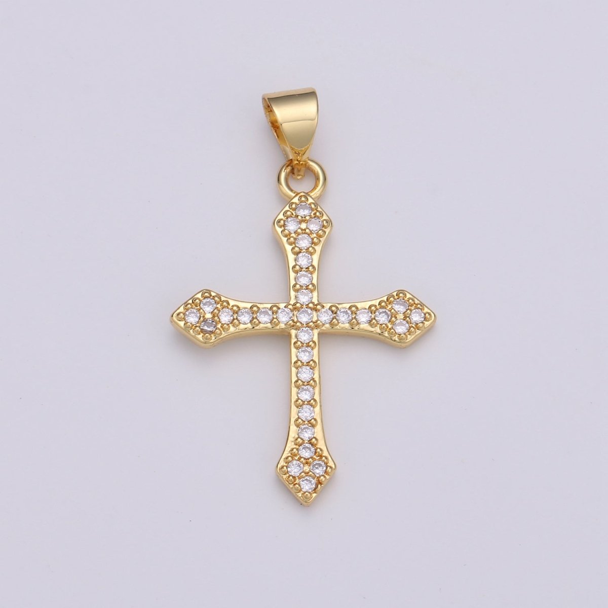 Rhodium Plated, 14K Gold Filled Cubic Zirconia Pave Cross Charm, Silver Cross Pendant CZ Micro Pave Cross, Ornate Cross Pendant, CZ Cross Layer Necklace, Elegance Cross, Cubic Zirconia Necklace Pendant Charm Bails Findings for Jewelry Making  H-188