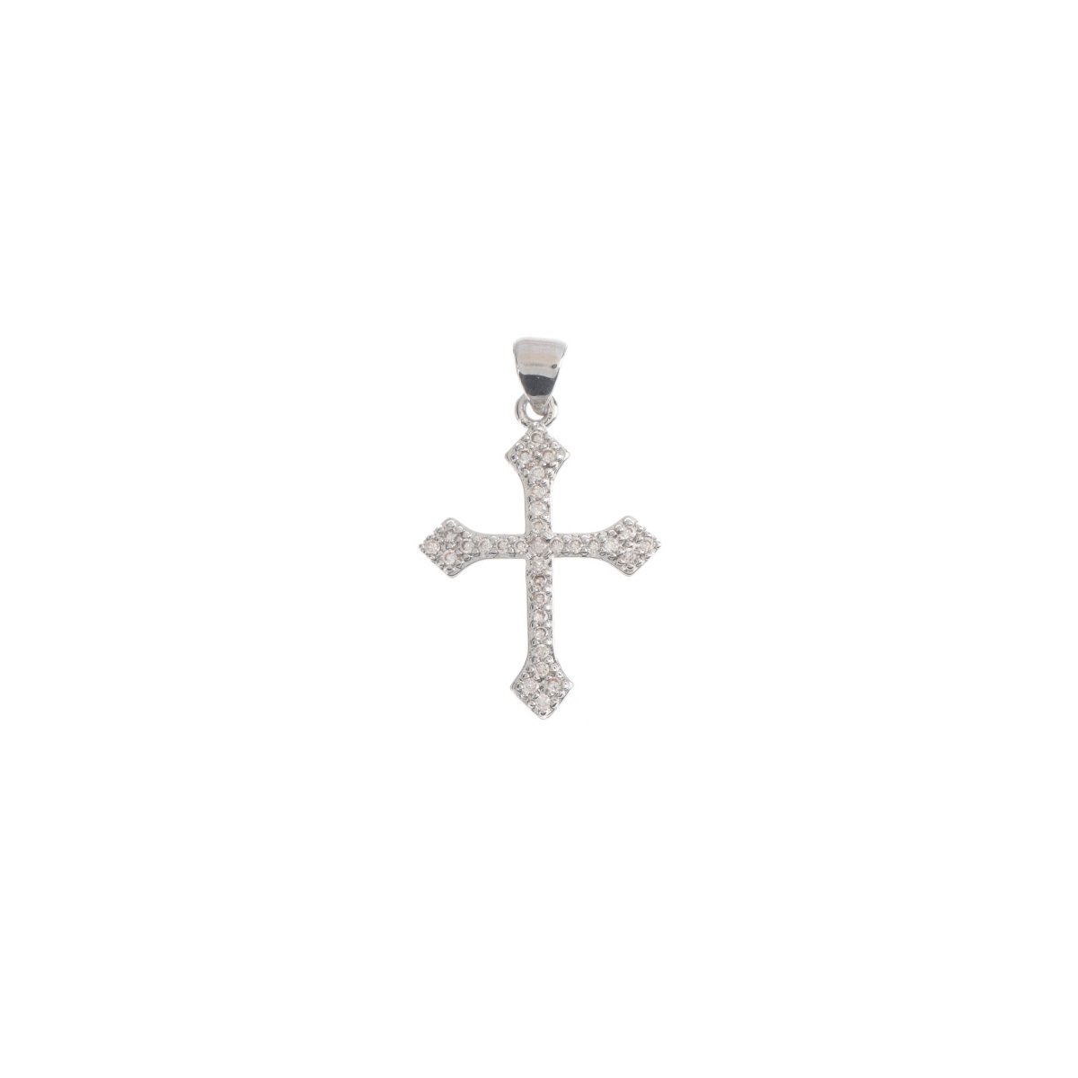 Rhodium Plated, 14K Gold Filled Cubic Zirconia Pave Cross Charm, Silver Cross Pendant CZ Micro Pave Cross, Ornate Cross Pendant, CZ Cross Layer Necklace, Elegance Cross, Cubic Zirconia Necklace Pendant Charm Bails Findings for Jewelry Making  H-188