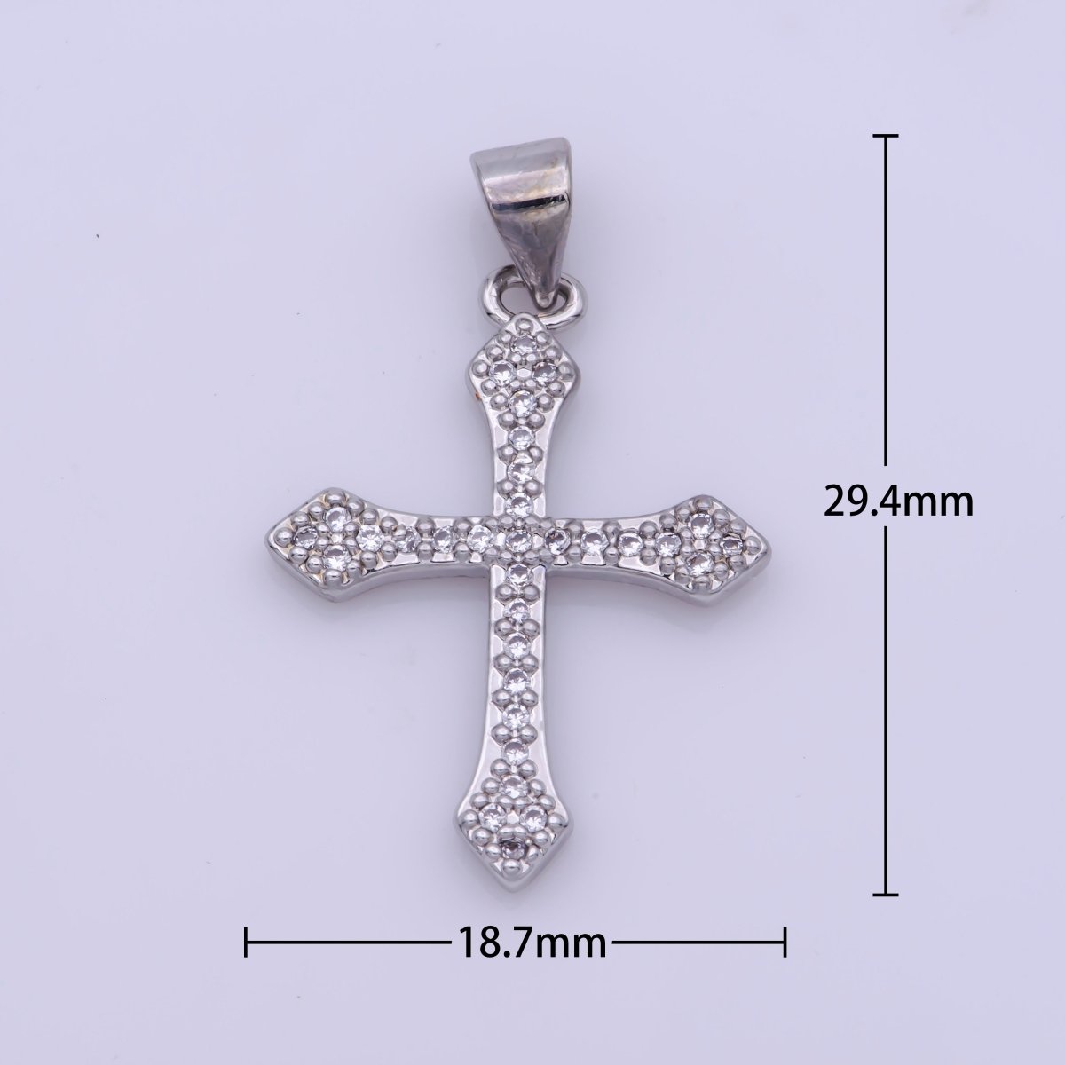 Rhodium Plated, 14K Gold Filled Cubic Zirconia Pave Cross Charm, Silver Cross Pendant CZ Micro Pave Cross, Ornate Cross Pendant, CZ Cross Layer Necklace, Elegance Cross, Cubic Zirconia Necklace Pendant Charm Bails Findings for Jewelry Making  H-188