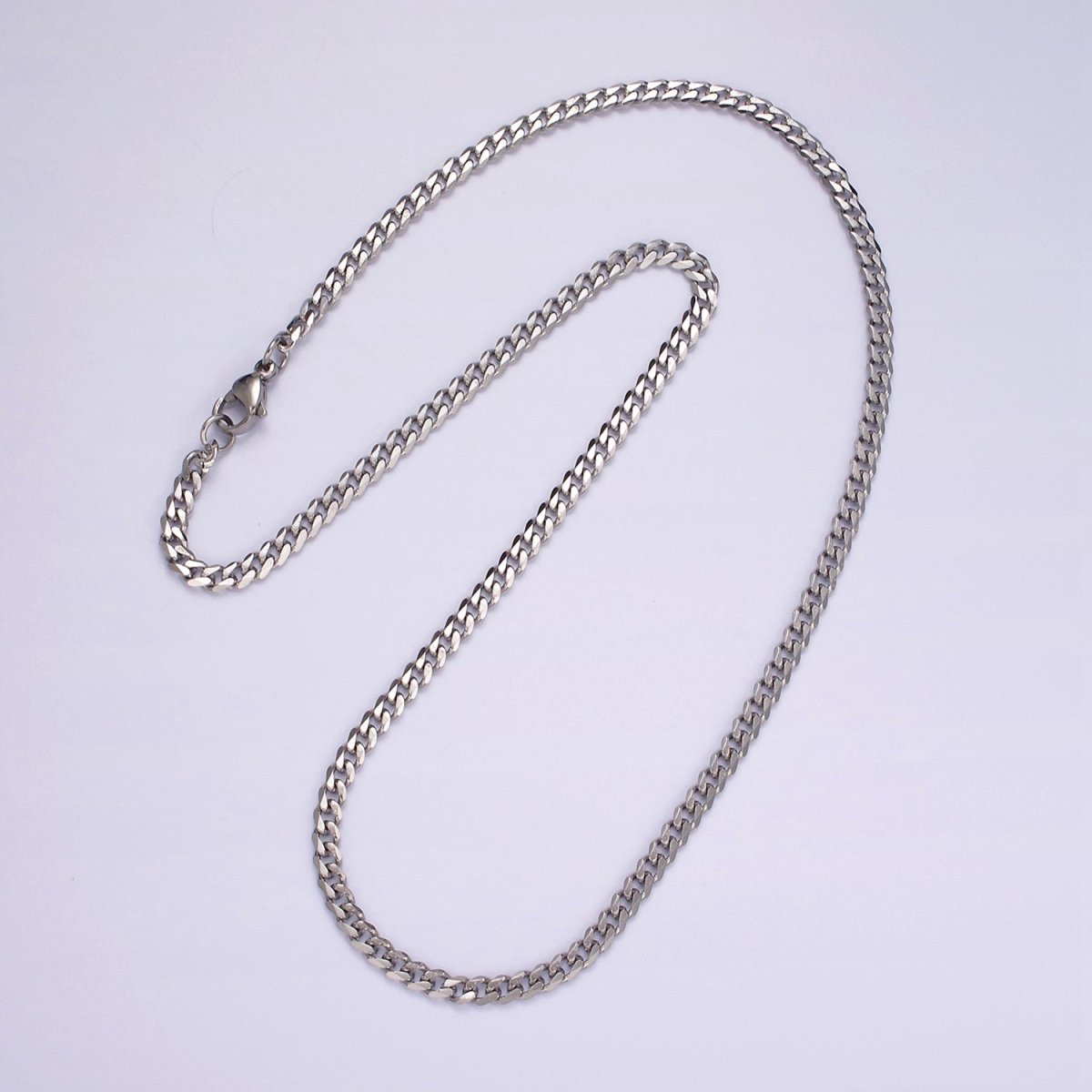 Rhodium Plated 3.5mm Concave Flat Curb 18 Inch Layering Chain Necklace | WA-2316 Clearance Pricing - DLUXCA