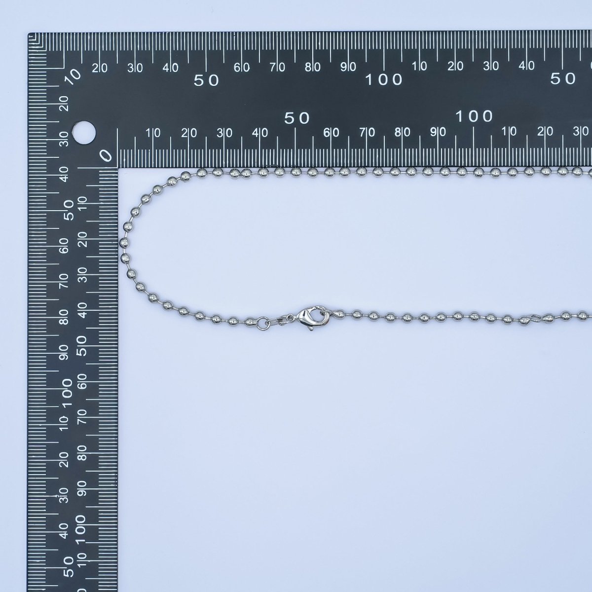 Rhodium Plated 3mm Ball Bead Bar 20 Inch Necklace | WA - 3050 - DLUXCA