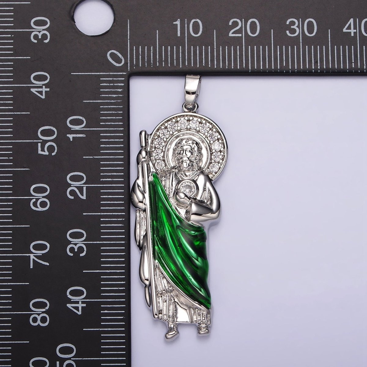 Rhodium Plated 45mm, 35mm Saint Jude  Religious Micro Paved CZ Pendant | N1863 N1864