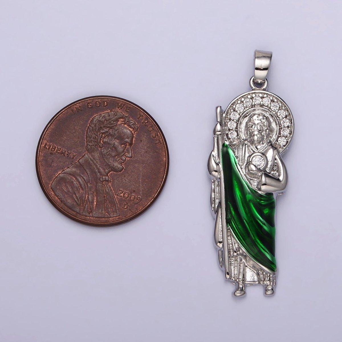 Rhodium Plated 45mm, 35mm Saint Jude  Religious Micro Paved CZ Pendant | N1863 N1864