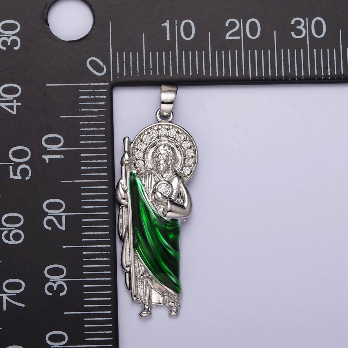 Rhodium Plated 45mm, 35mm Saint Jude  Religious Micro Paved CZ Pendant | N1863 N1864