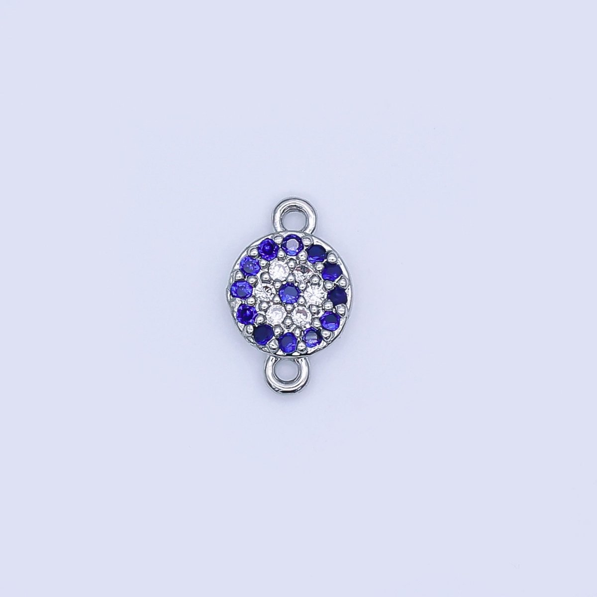 Rhodium Plated Blue Micro Paved CZ Evil Eye 7mm Round Mini Connector | Y029 - DLUXCA