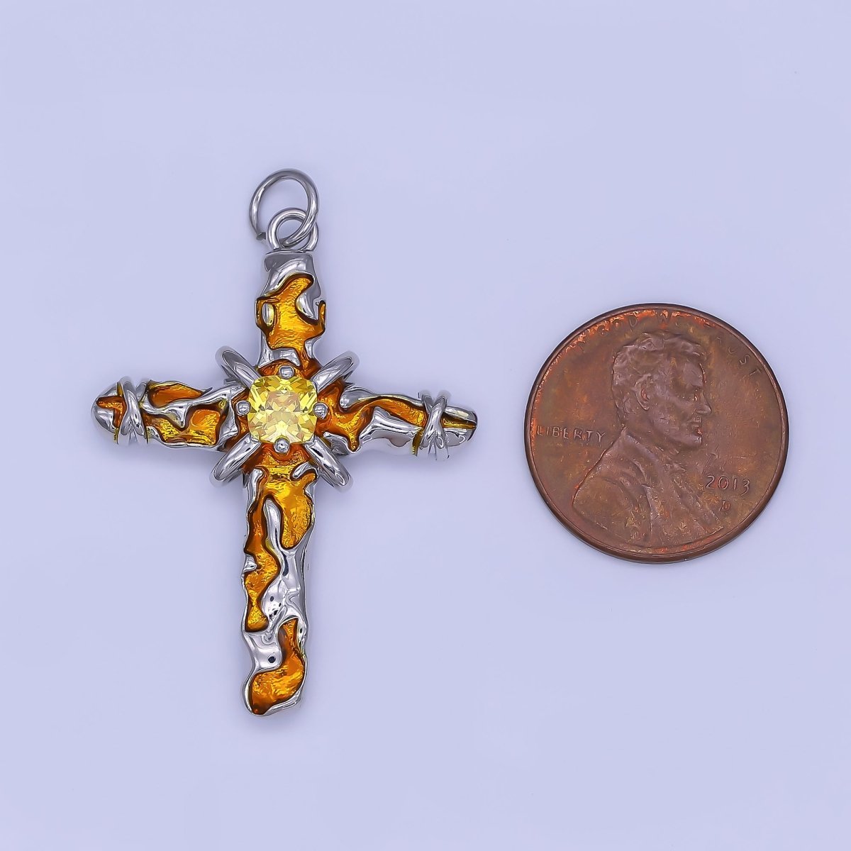 Rhodium Plated Yellow CZ Molten Mixed Metal Charm | AF510 - DLUXCA