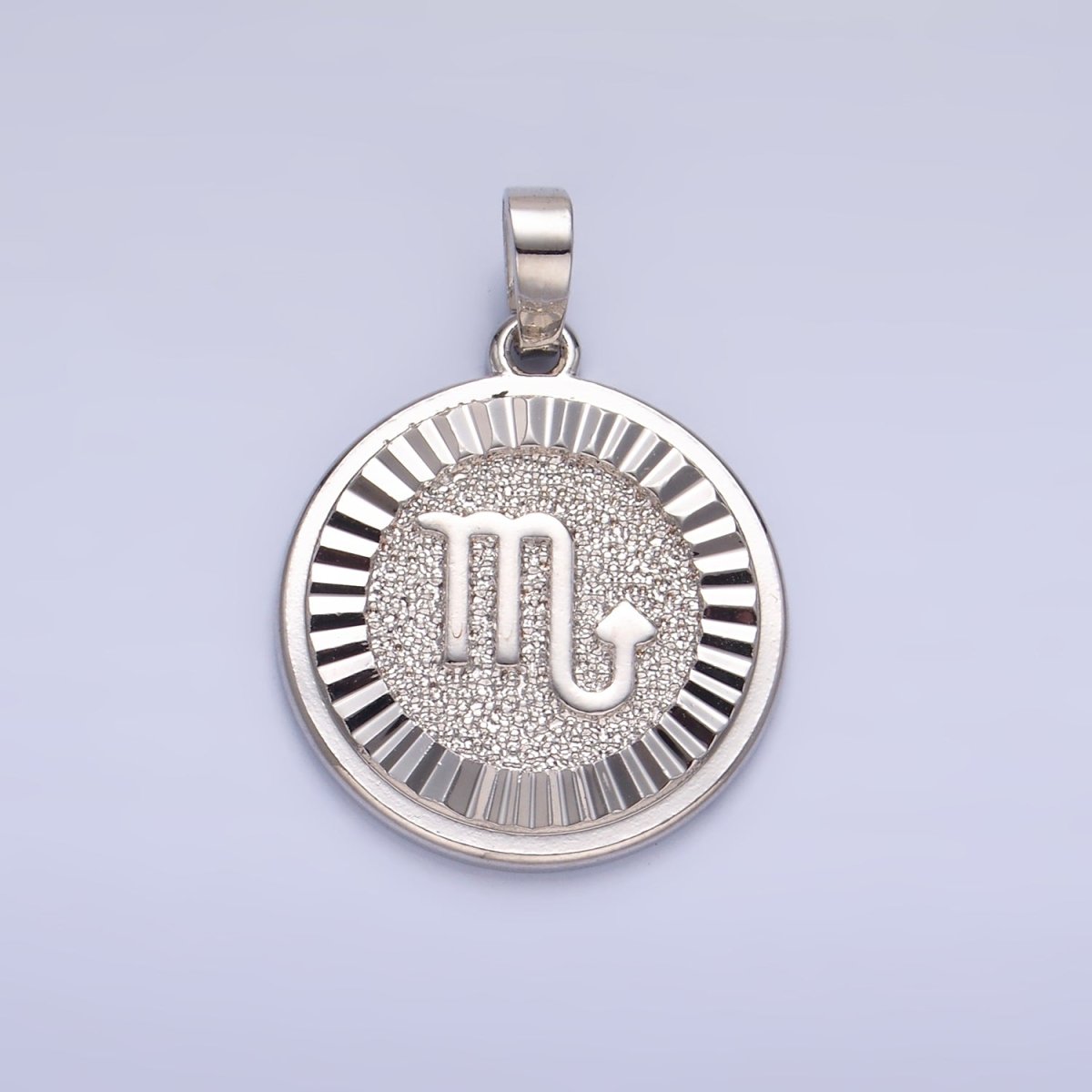 Rhodium Plated Zodiac Sign Sunburst Round Pendant | A1301 - A1306