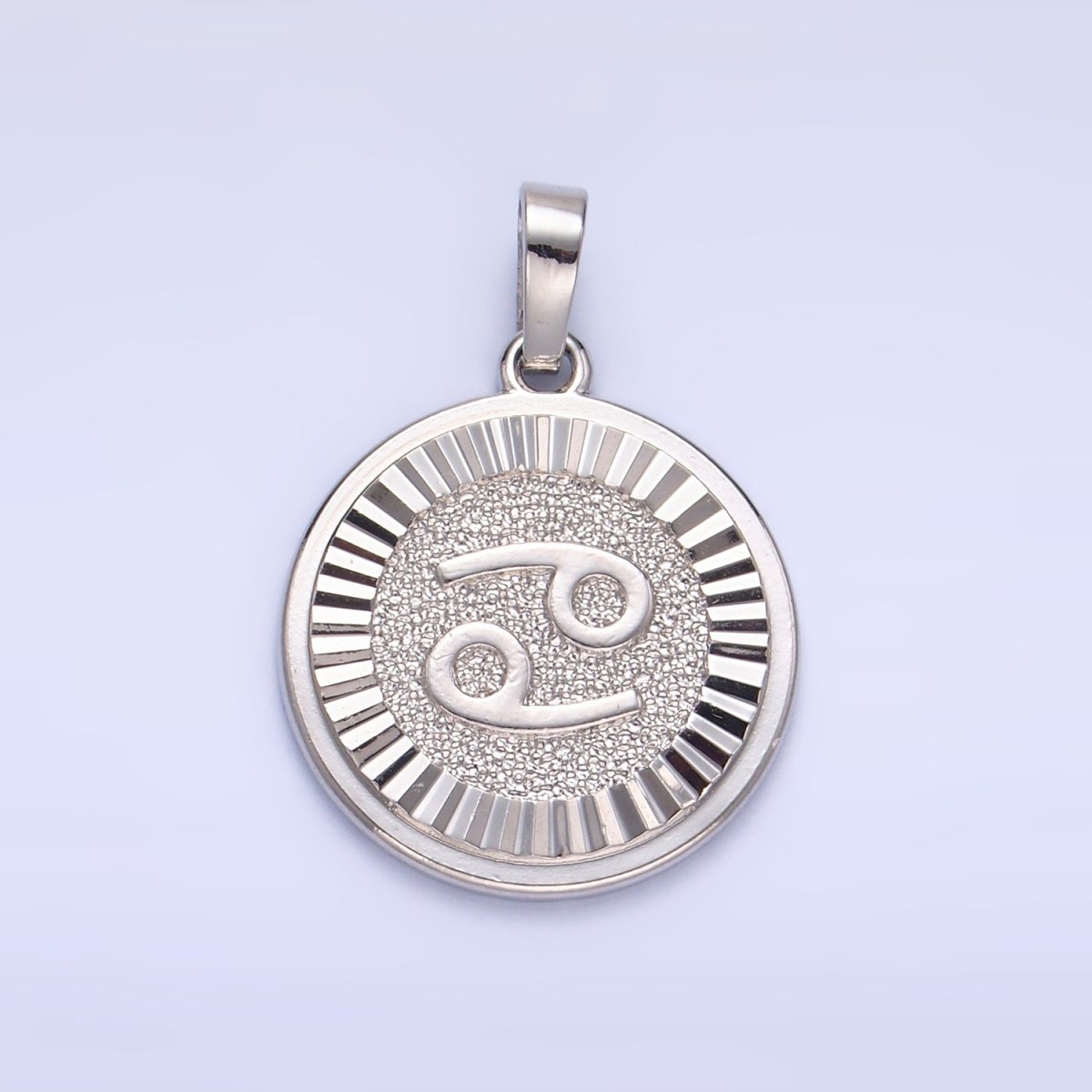 Rhodium Plated Zodiac Sign Sunburst Round Pendant | A1301 - A1306