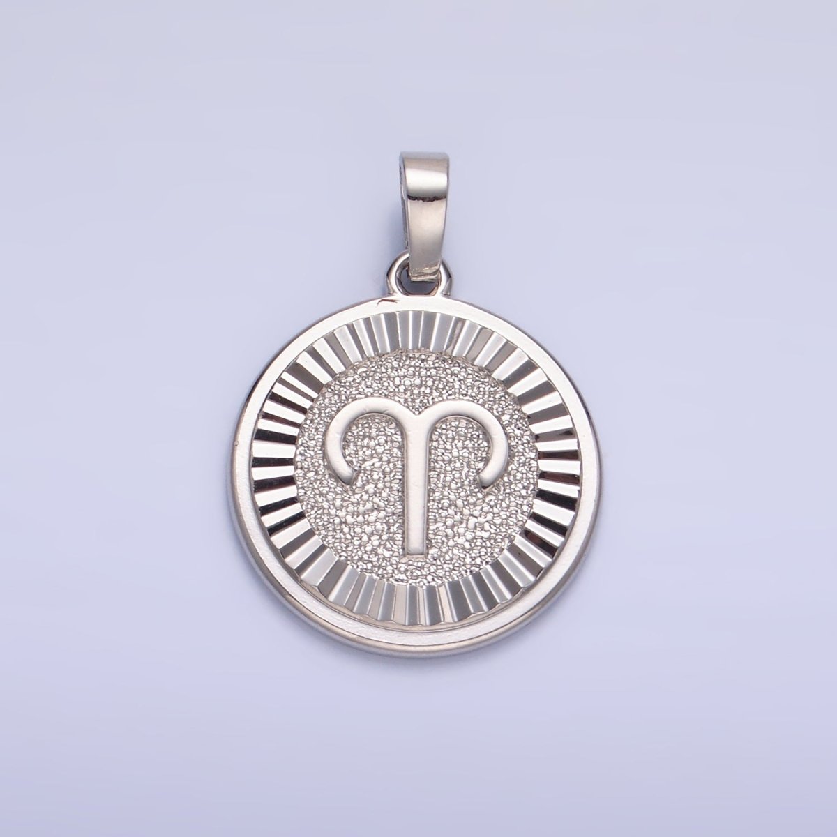 Rhodium Plated Zodiac Sign Sunburst Round Pendant | A1301 - A1306